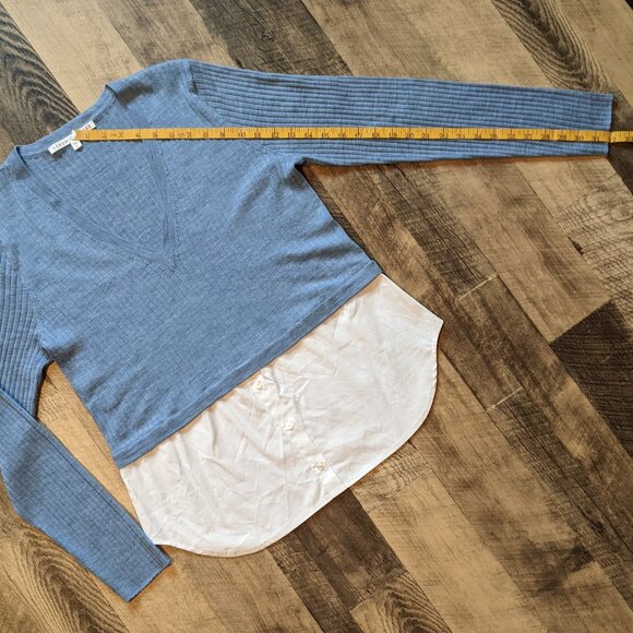 Veronica Beard Lydia Mixed Media V-Neck Pullover XL Blue - Picture 6 of 7